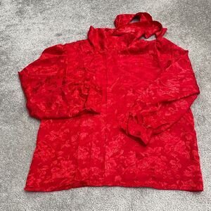 SK & Company Stain Floral Blouse Womens Large Red Back Tie Mock Neck Long Sleeve